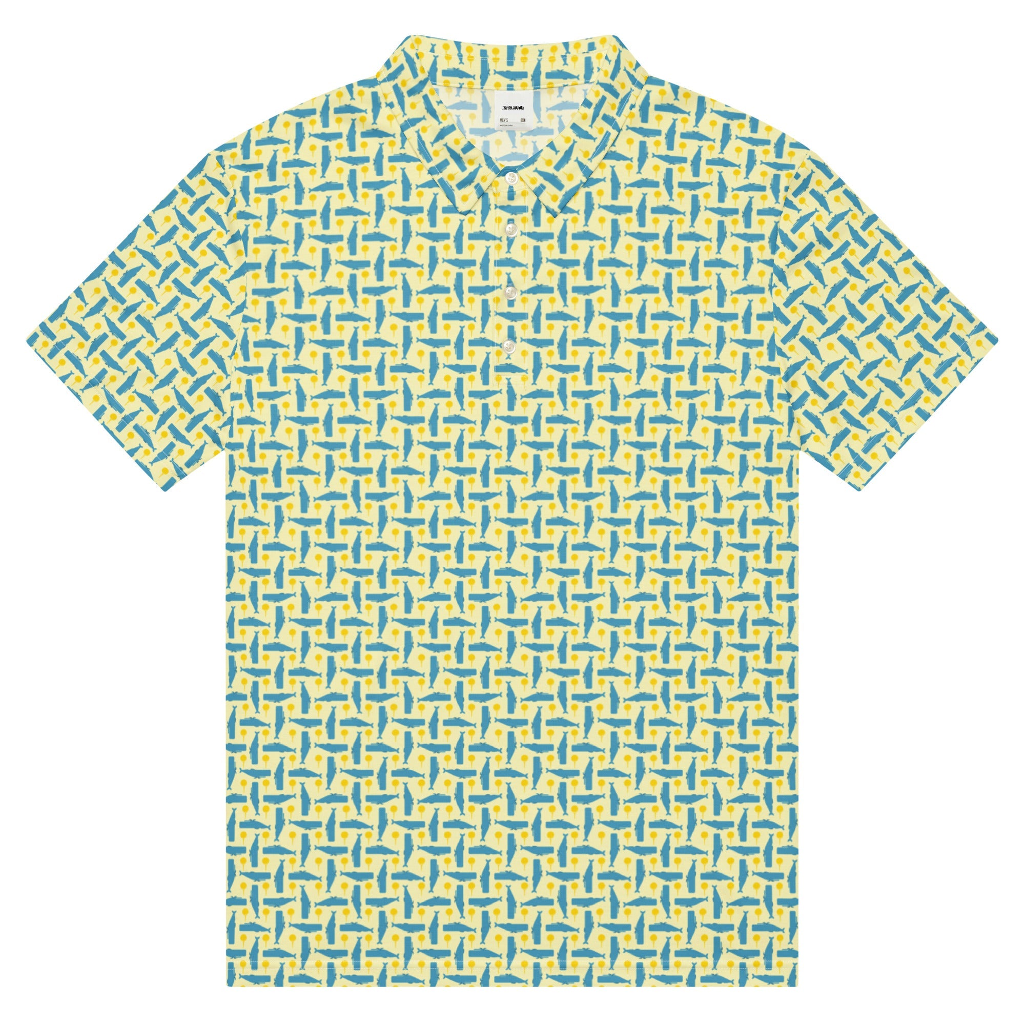 Men’s Slim Fit Golf Polo – Whale & Golf Tee Pattern-0