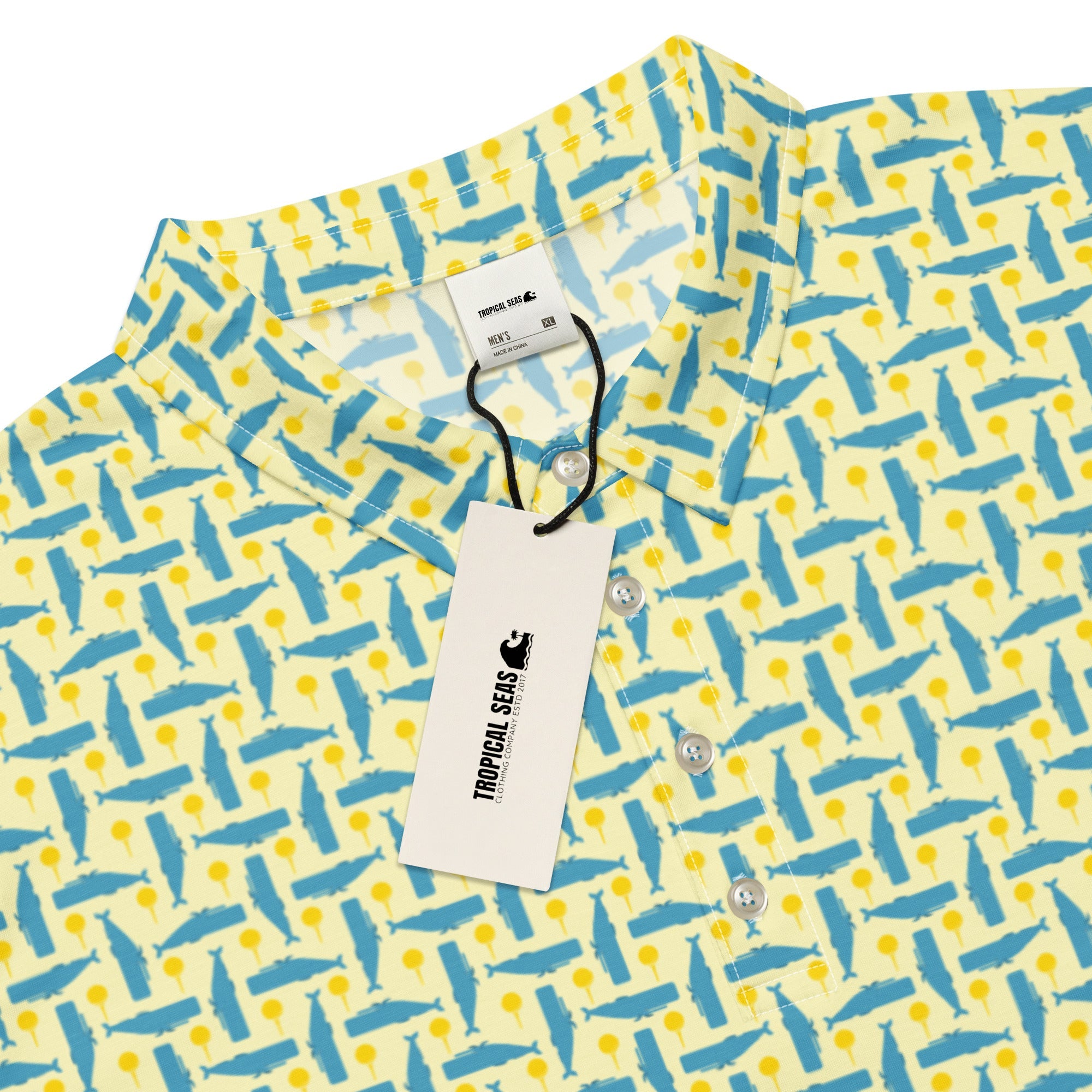 Men’s Slim Fit Golf Polo – Whale & Golf Tee Pattern-1